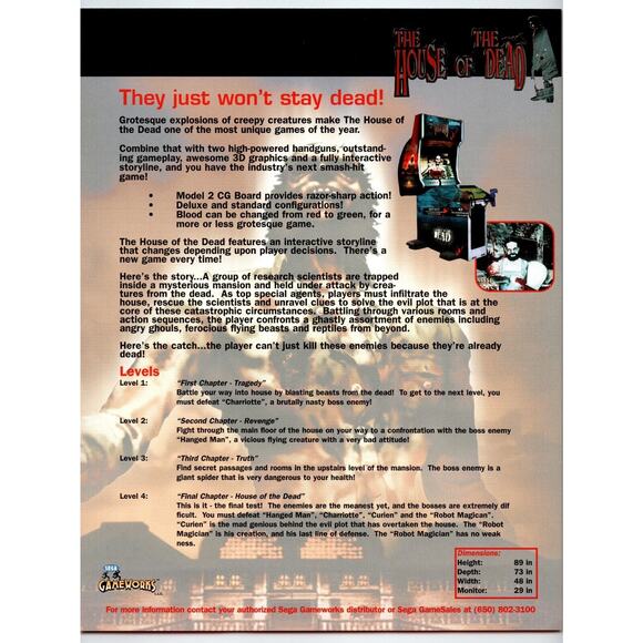 House Of The Dead Arcade Game FLYER Original 1996 Video Game Art Zombies - Picture 2 of 2